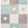 Vloerkleed Lazur Grijs Turquoise Vierkanten Kindertapijt