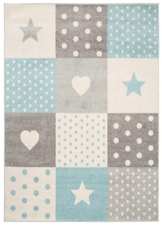 Vloerkleed Lazur Grijs Turquoise Vierkanten Kindertapijt