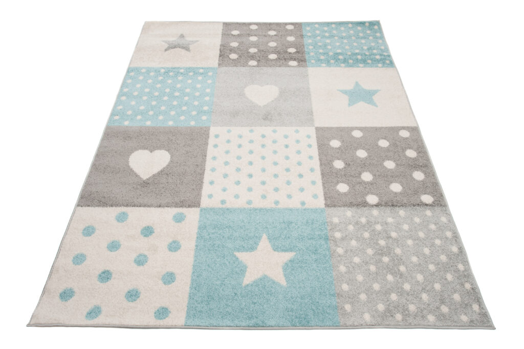 Vloerkleed Lazur Grijs Turquoise Vierkanten Kindertapijt