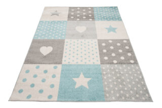 Vloerkleed Lazur Grijs Turquoise Vierkanten Kindertapijt
