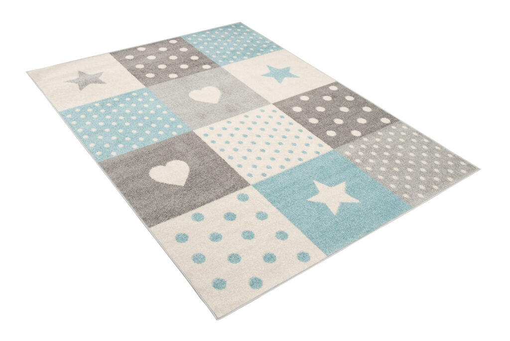 Vloerkleed Lazur Grijs Turquoise Vierkanten Kindertapijt