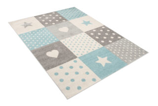 Vloerkleed Lazur Grijs Turquoise Vierkanten Kindertapijt