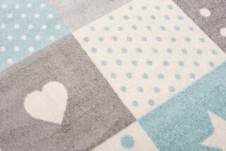 Vloerkleed Lazur Grijs Turquoise Vierkanten Kindertapijt