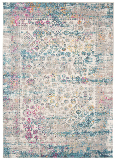 Vloerkleed Lazur Blauw Grijs Vintage Gebloemd