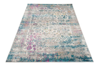 Vloerkleed Lazur Blauw Grijs Vintage Gebloemd