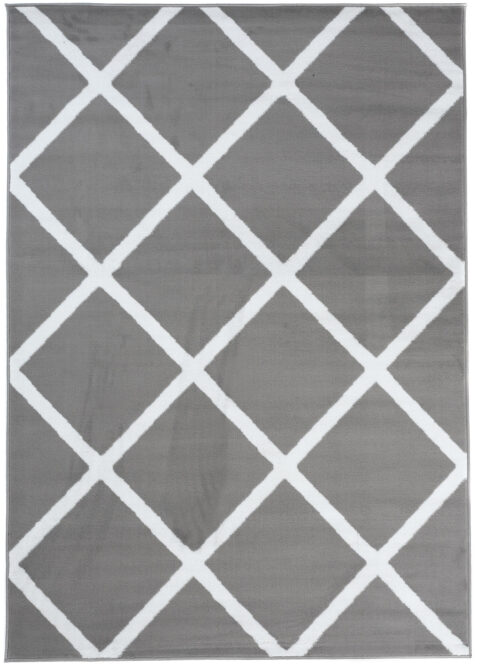 Vloerkleed Luxury Licht Grijs Wit Geometrisch Geruit