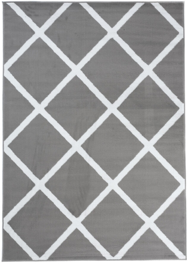 Vloerkleed Luxury Licht Grijs Wit Geometrisch Geruit