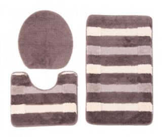 Badmat Mono 3PC Bruin Creme Drie Stukken Antislip Zacht Douchemat