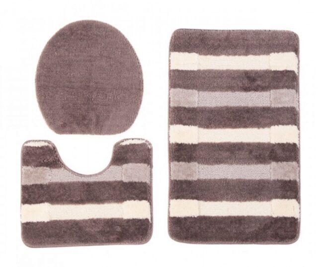 Badmat Mono 3PC Bruin Creme Drie Stukken Antislip Zacht Douchemat