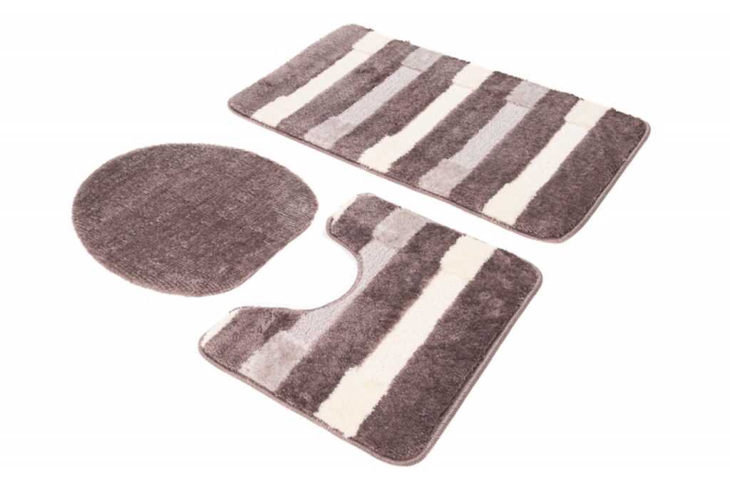 Badmat Mono 3PC Bruin Creme Drie Stukken Antislip Zacht Douchemat