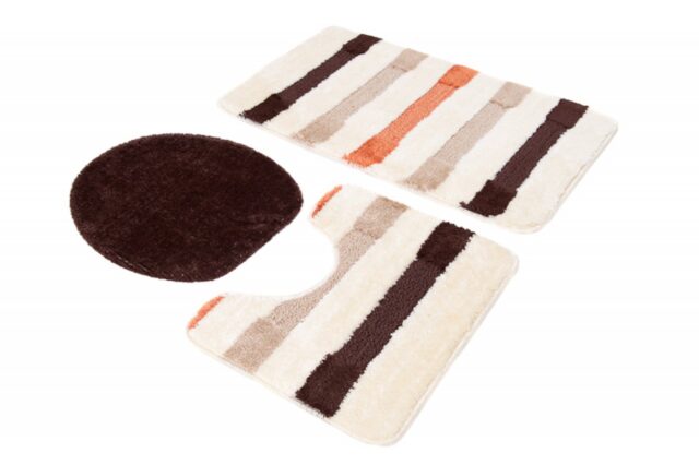 Badmat Mono 3PC Beige Bruin Drie Stukken Antislip Zacht Douchemat