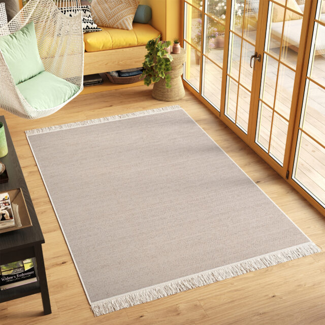 Vloerkleed Azteca Katoen Beige Franjes