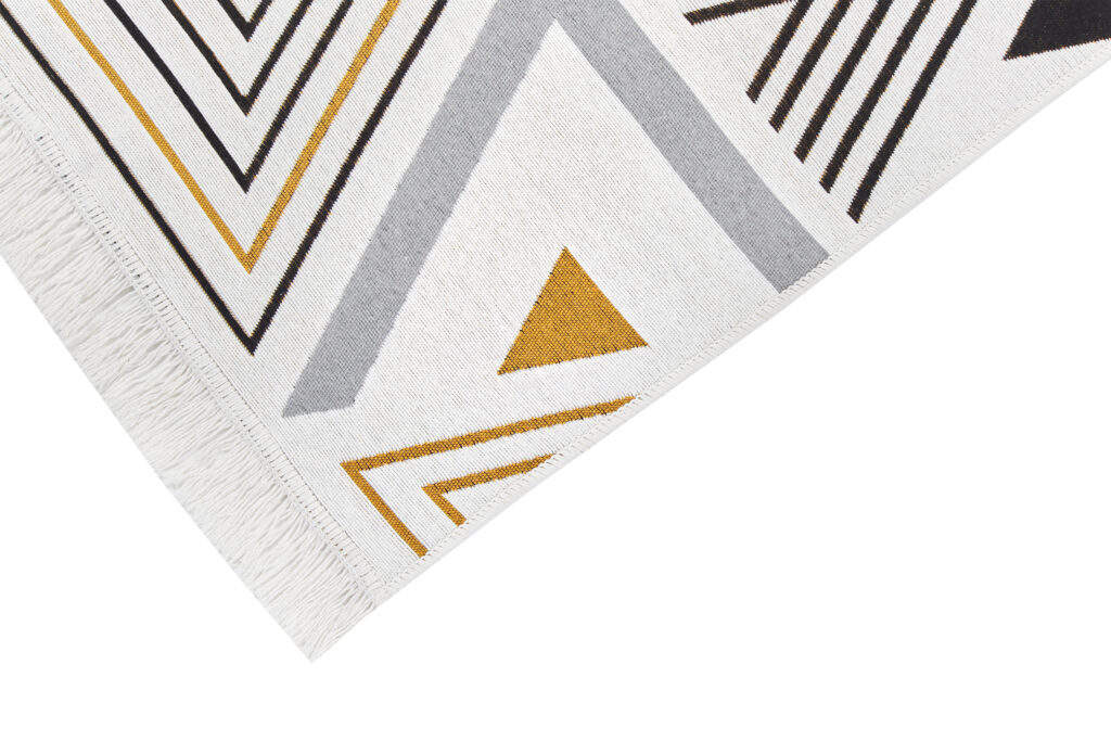 Vloerkleed Azteca Katoen Wit Zwart Geel met Franjes