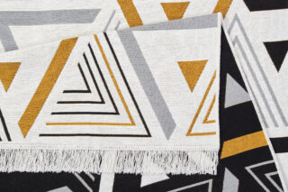Vloerkleed Azteca Katoen Wit Zwart Geel met Franjes