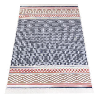 Vloerkleed Azteca Katoen Blauw Rood met Franjes