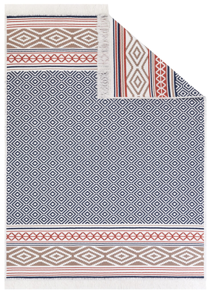 Vloerkleed Azteca Katoen Blauw Rood met Franjes