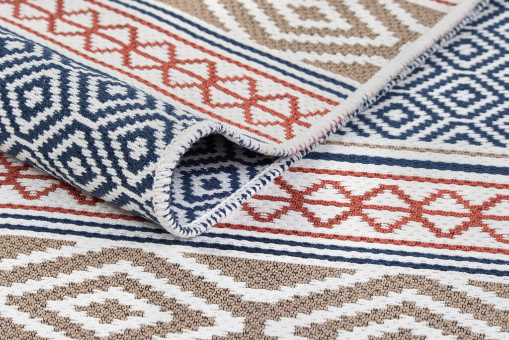 Vloerkleed Azteca Katoen Blauw Rood met Franjes
