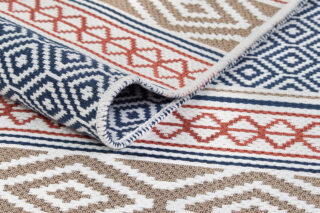 Vloerkleed Azteca Katoen Blauw Rood met Franjes