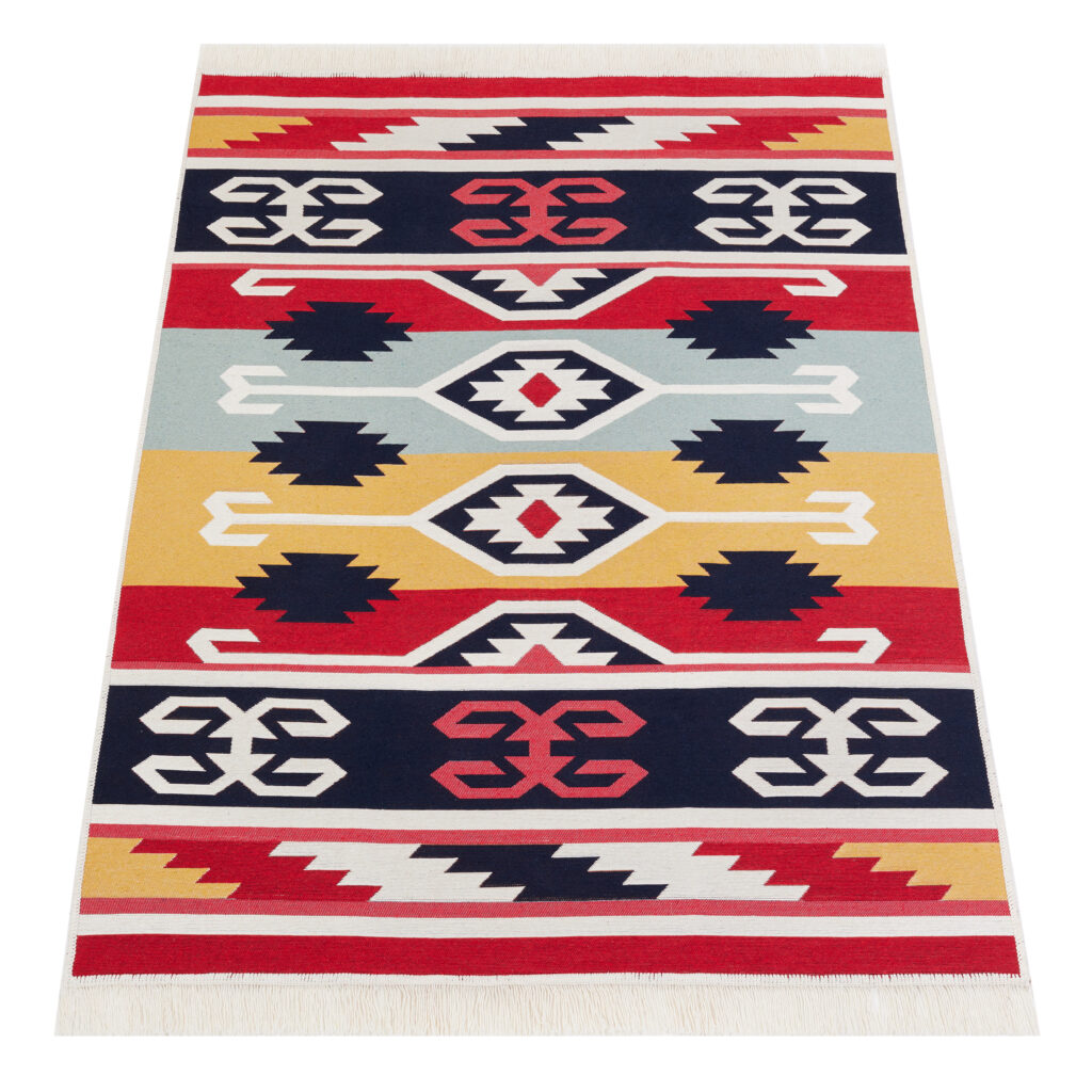 Vloerkleed Azteca Katoen Rood Blauw met Franjes