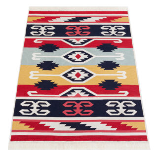 Vloerkleed Azteca Katoen Rood Blauw met Franjes