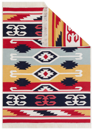 Vloerkleed Azteca Katoen Rood Blauw met Franjes