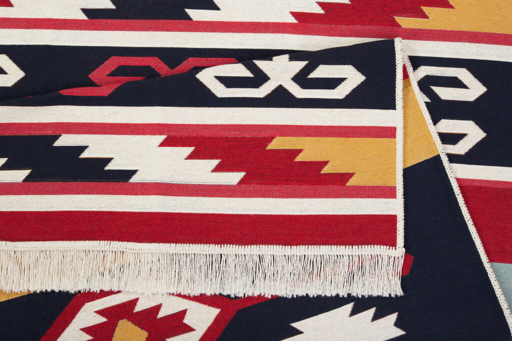 Vloerkleed Azteca Katoen Rood Blauw met Franjes
