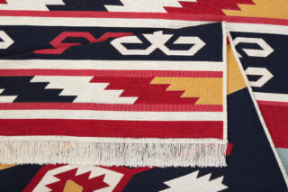 Vloerkleed Azteca Katoen Rood Blauw met Franjes