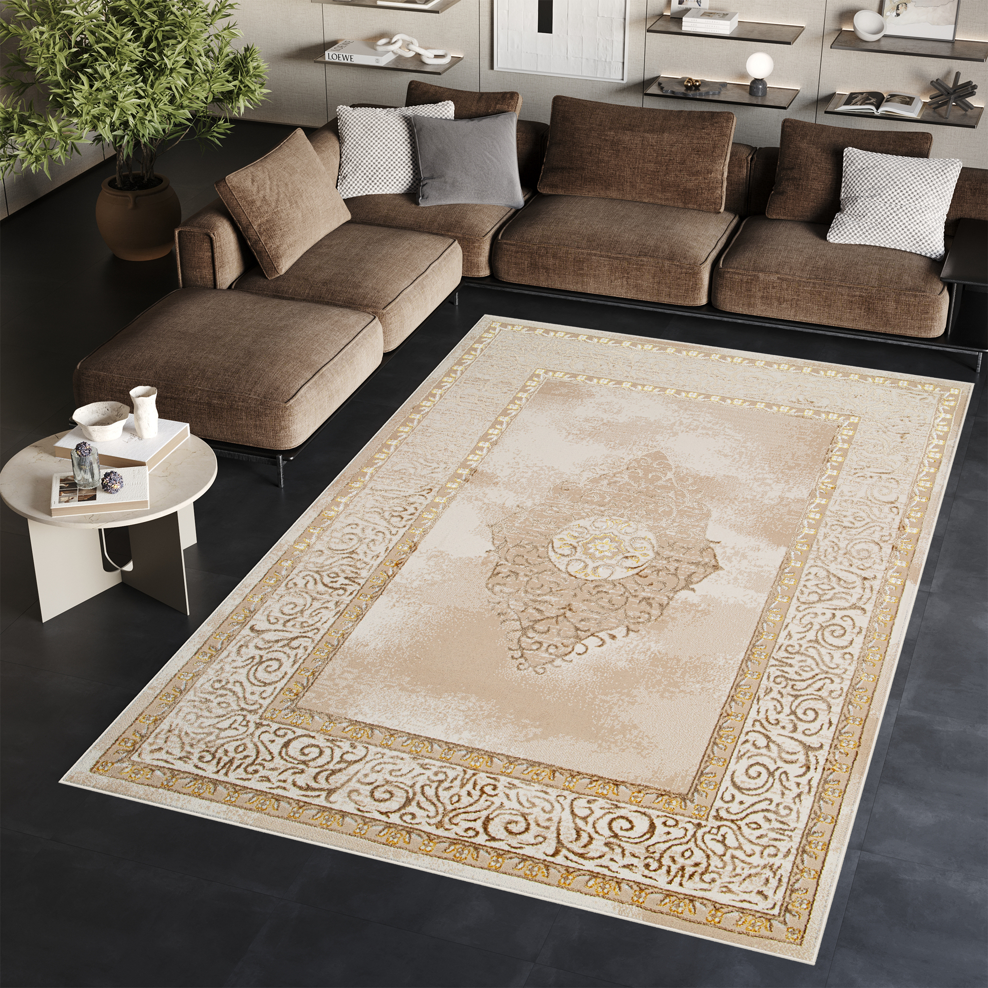 Vloerkleed Ares Goudkleur Bruin Beige Rozet