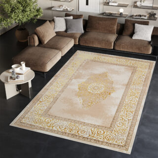 Vloerkleed Ares Goudkleur Beige Rozet Vintage