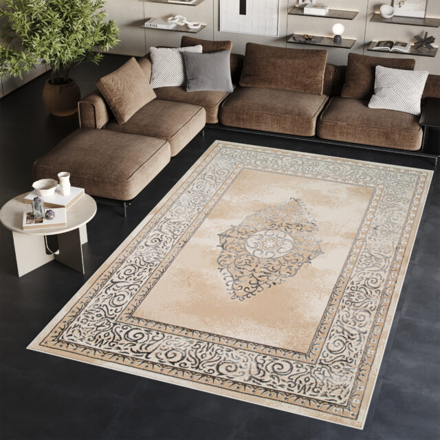 Vloerkleed Ares Grijs Beige Rozet Vintage
