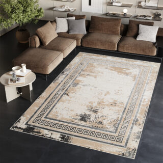 Vloerkleed Ares Grijs Beige Frame Gezaagd