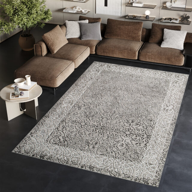 Vloerkleed Ares Licht Grijs Ornamenten Vintage