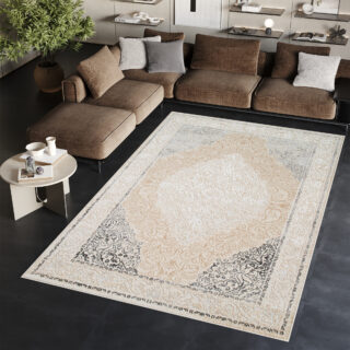 Vloerkleed Ares Creme Grijs Vintage Medaillon