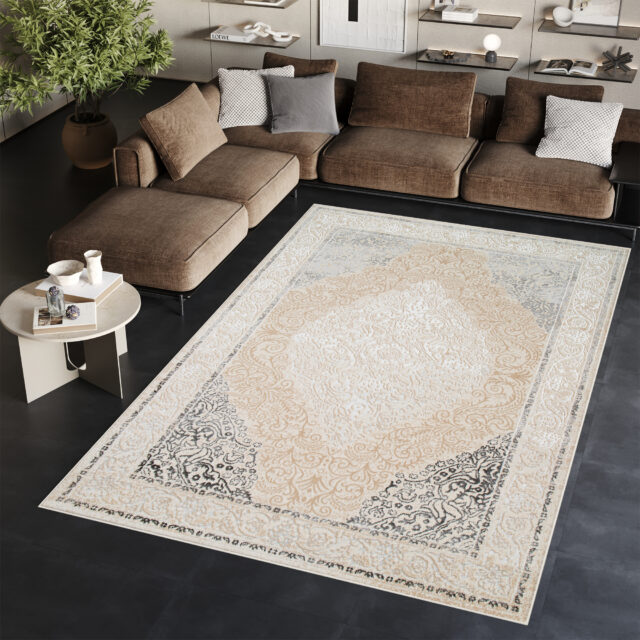 Vloerkleed Ares Creme Grijs Vintage Medaillon