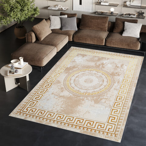 Vloerkleed Ares Goudkleur Beige Ornamenten Medaillon