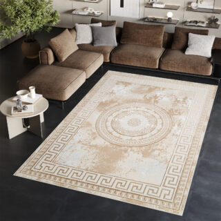Vloerkleed Ares Goudkleur Bruin Ornamenten Medaillon