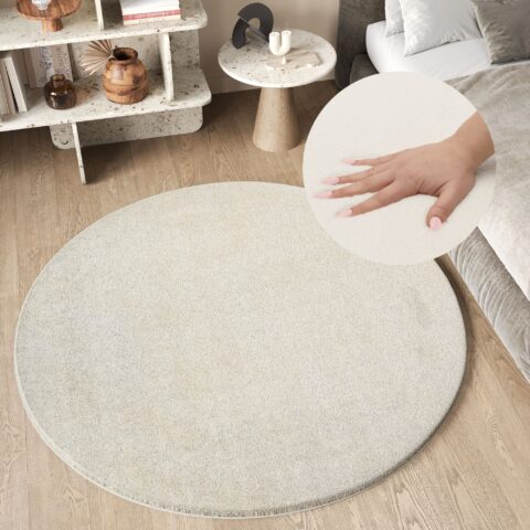 Vloerkleed Cuddle Rond Antislip Creme Hoogpolig