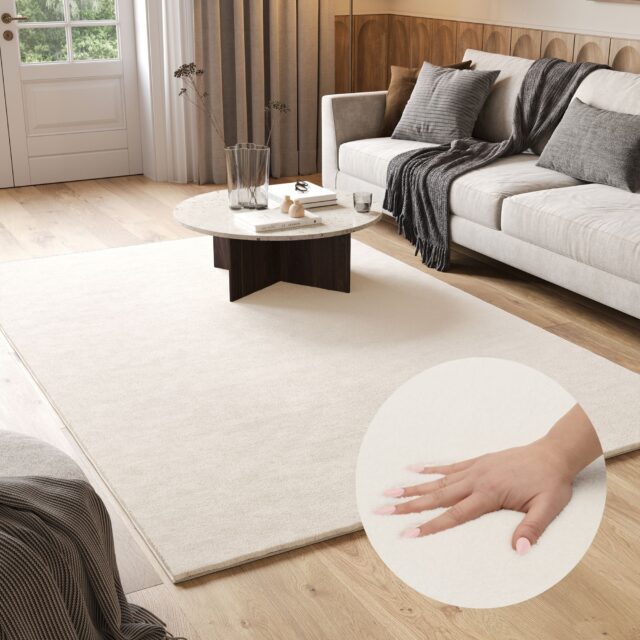 Vloerkleed Cuddle Antislip Creme Hoogpolig