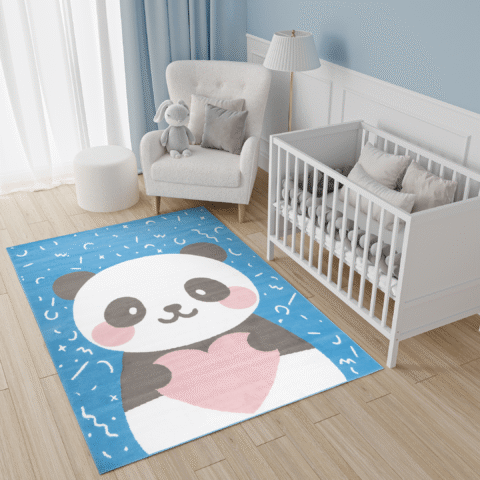 Vloerkleed Jolly Panda Hart Blauw Duurzaam Woonsfeer