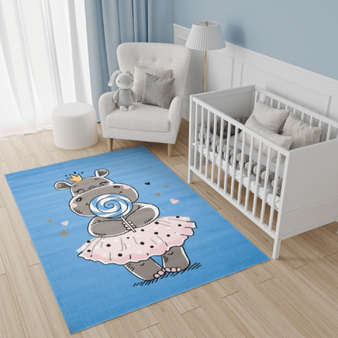 Vloerkleed Jolly Nijlpaard Hoogwaardig Blauw Woonsfeer