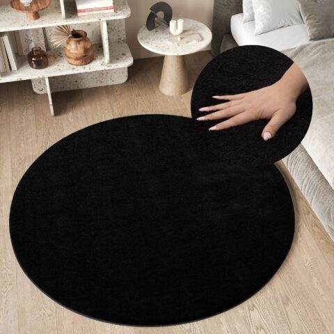 Vloerkleed Cuddle Rond Antislip Zwart Hoogpolig
