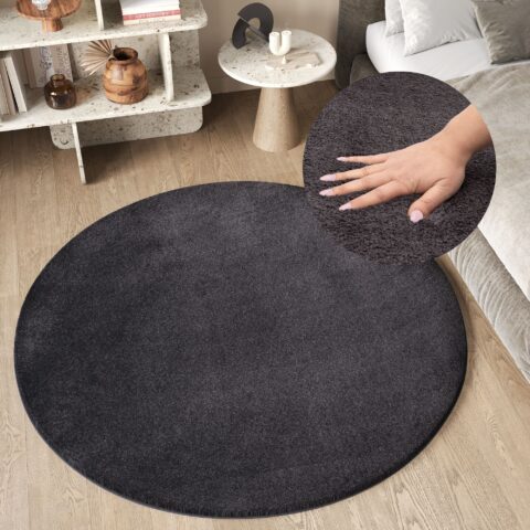 Vloerkleed Cuddle Rond Antislip Antraciet Hoogpolig