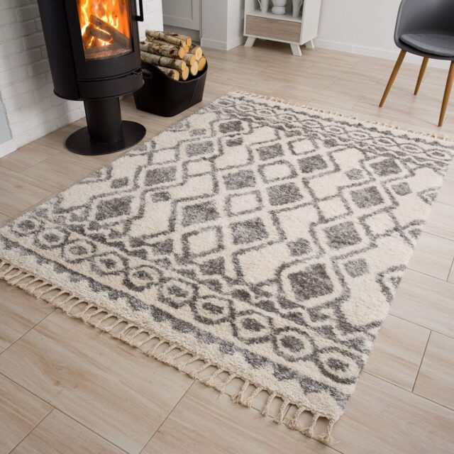 Vloerkleed Versay Fringes Creme Kwastjes Boho Duurzaam