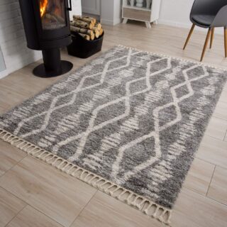 Vloerkleed Versay Fringes Donkergrijs Boho Kwastjes Woonsfeer