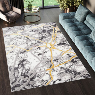 Vloerkleed Shine Grijs Goudkleur Abstract Marmer 3D-Effect