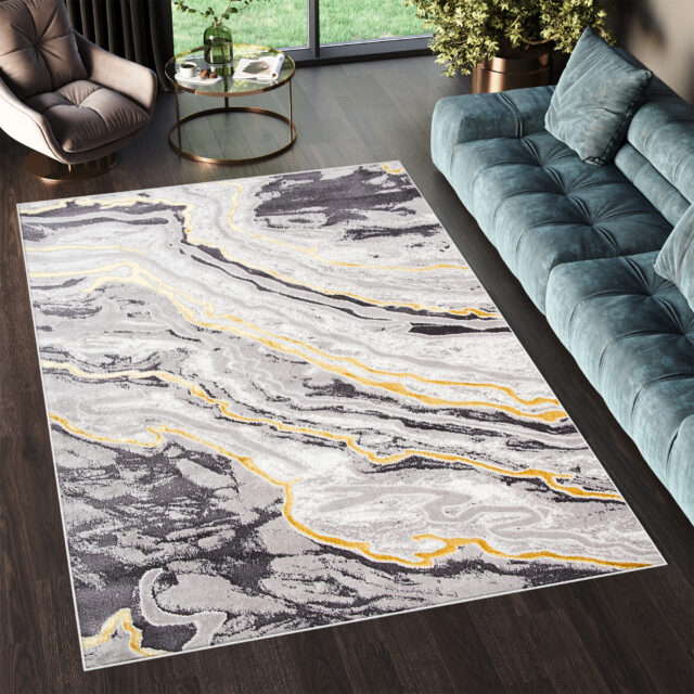 Vloerkleed Shine Grijs Goudkleur Modern 3D-Effect