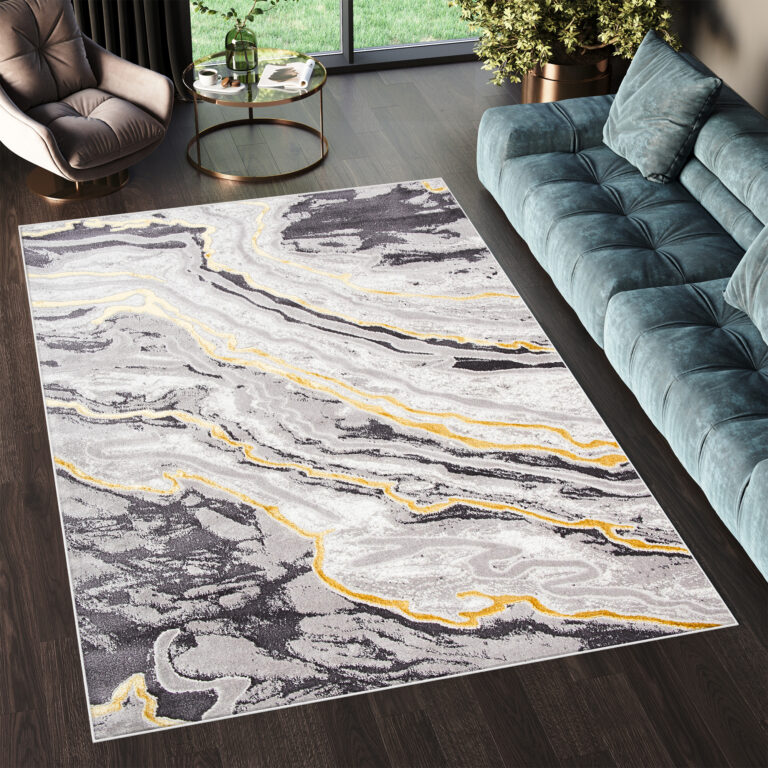 Vloerkleed Shine Grijs Goudkleur Modern 3D-Effect