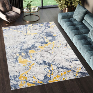 Vloerkleed Shine Blauw Grijs Goudkleur Abstract 3D-Effect