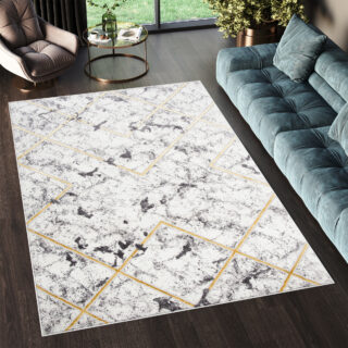 Vloerkleed Shine Grijs Goudkleur Geometrisch Lijnen 3D-Effect