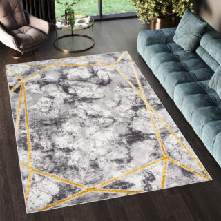 Vloerkleed Shine Grijs Goudkleur Modern Lijnen 3D-Effect
